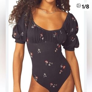 NWT Free People Play Datr Black Floral Bodysuit